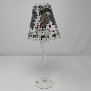 Alco Litetyme Glass Candle Holder in box Handcrafted Glassware Mistletoe Paint